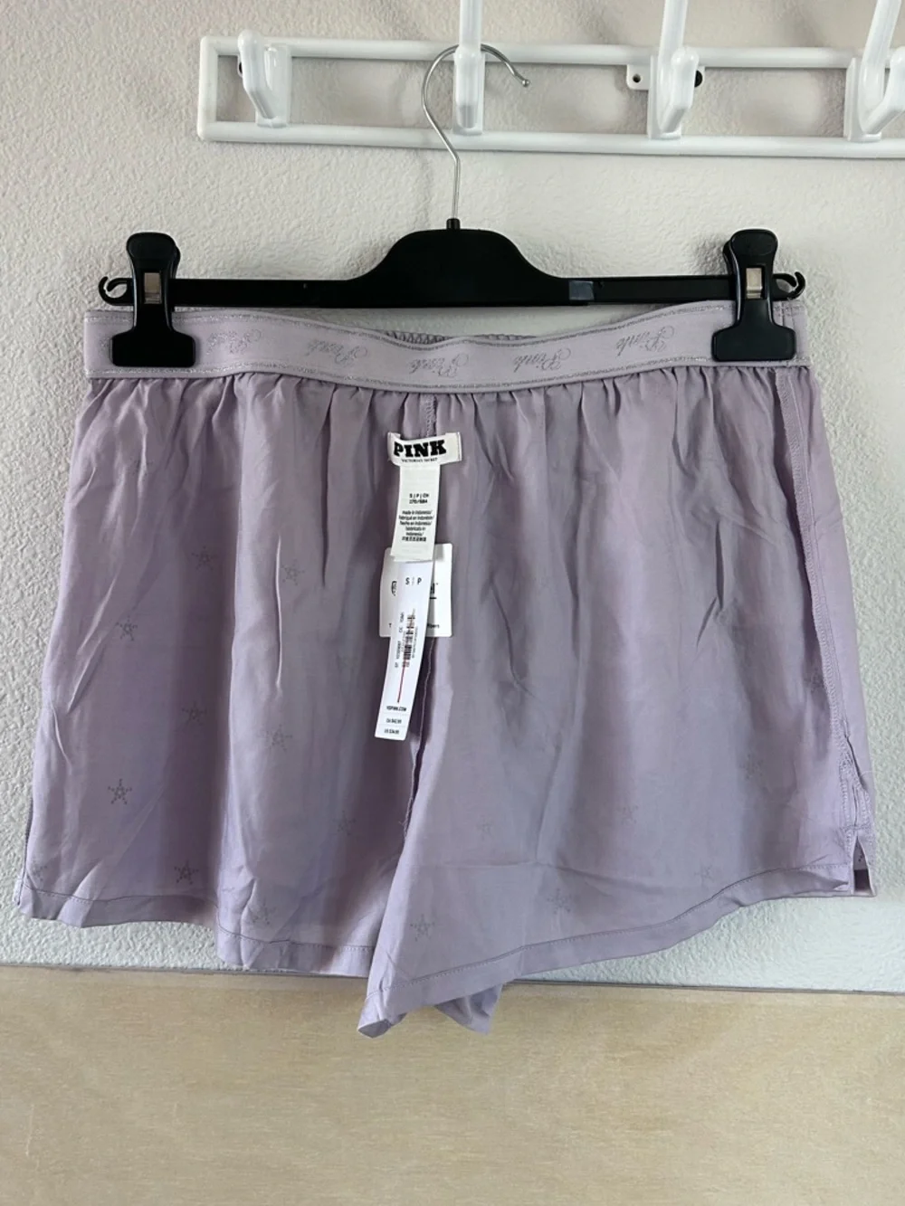 PINK Victoria’s Secret Silky Sleep Boxy PJ Shorts Spring Violet Foil Sz S Comfy